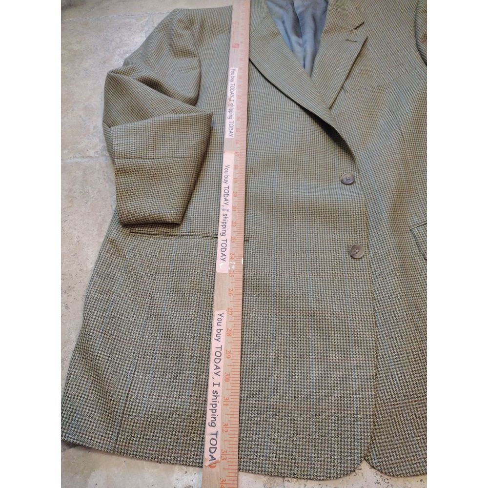 Hart Schaffner Marx Mens 48R Modern Blazer Jacket Coat Olive Plaid Check‎ Wool - Picture 7 of 10